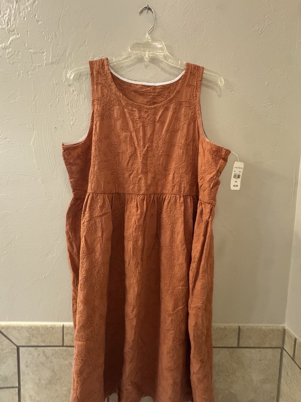 NWT Cracker Barrel Rust Color Cotton Womens SunDress Embroidered Sleeveless